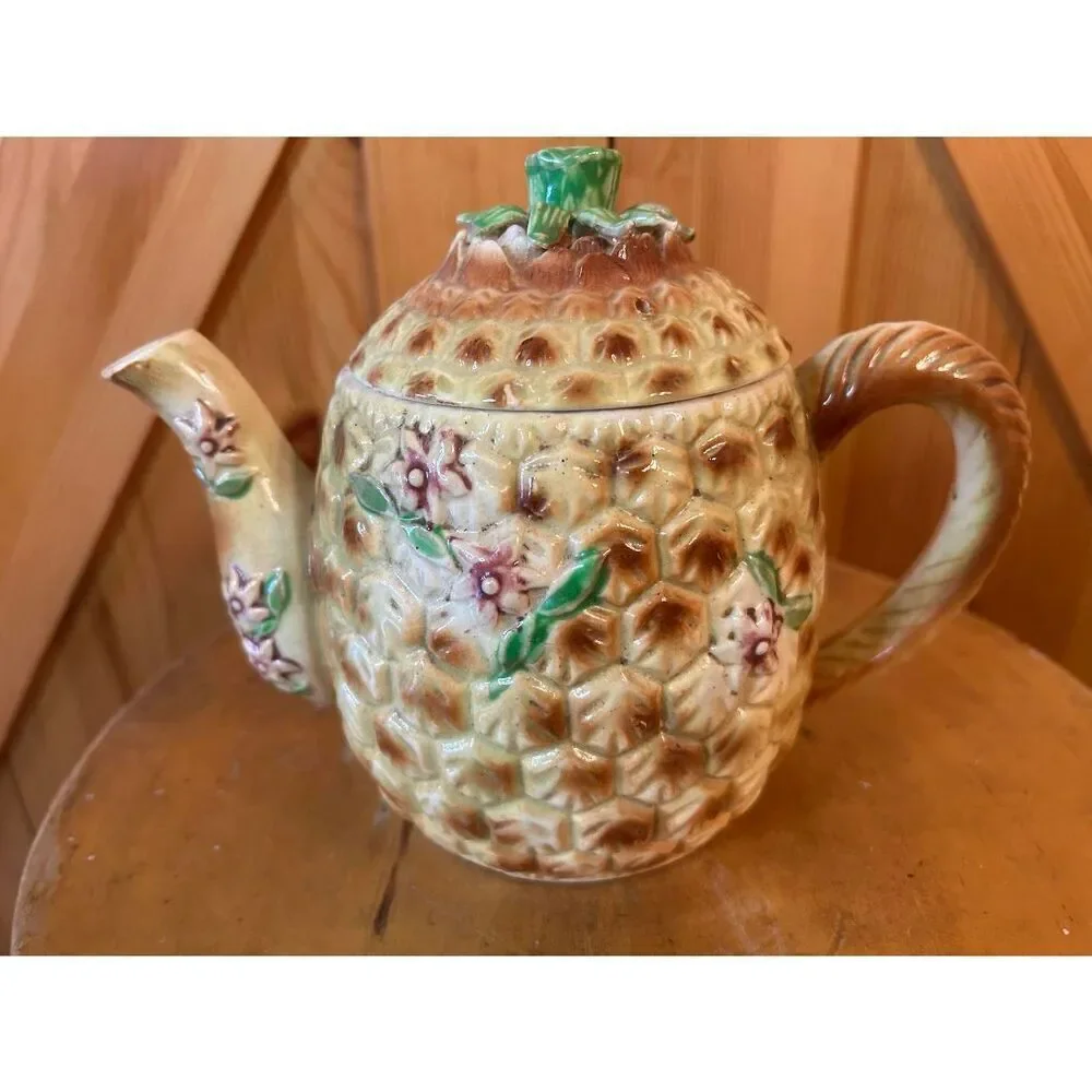 Vintage Japanese 7 Piece Tea Set Porcelain Pineapple Floral Design Read (5007)